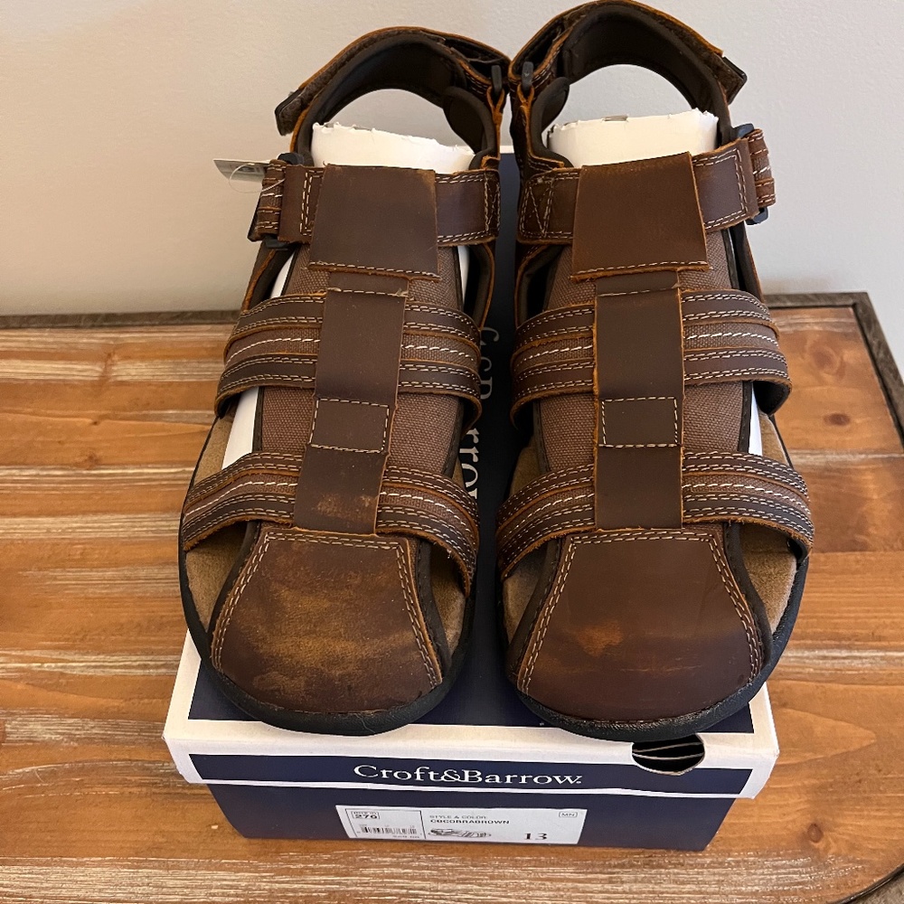 Men's 13 Croft & Barrow Cobra Brown Leather Fisherman's Sandals NWT